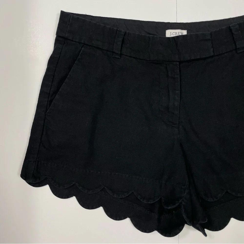 J. Crew Women’s Linen/Cotton Scallop Hem Chino Shorts Black Size 8